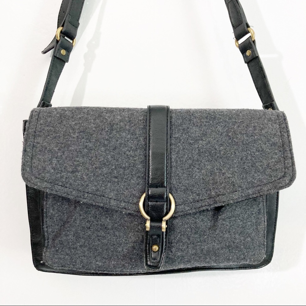 Merona Gray Black Wool blend Crossbody Bag Purse